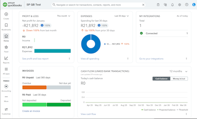 Screenshot of QuickBooks Dashboard